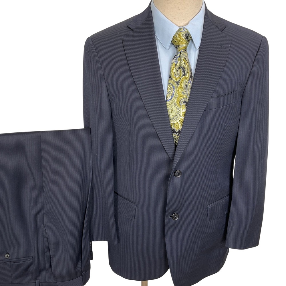 Hart Schaffner Marx Suit Mens 39R Navy Pinstripe Classic Career USA Wool Suit